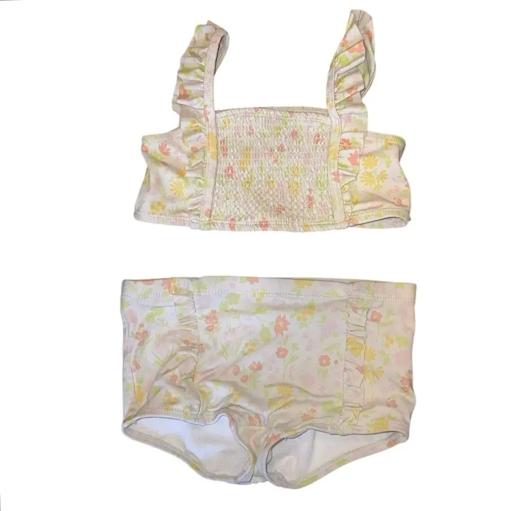Janie and Jack Floral Bikini Set Girls Size 4T Ruffle Smocked Pastel Swim